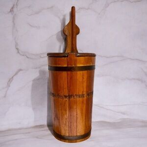 Wood Antique Barrel Butter Churn w/ Wood Dasher & Lid, Iron Banded, Vintage